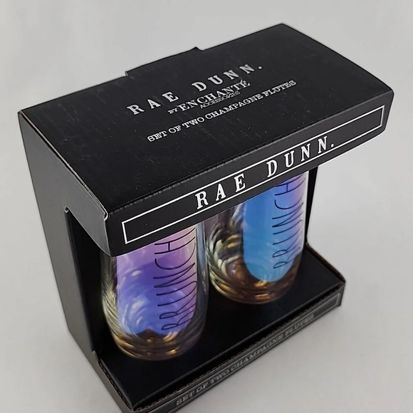 Rae Dunn Enchanted Irridescent 2  Stemless Champagne Flutes BRUNCH Large Letters - Picture 6 of 8